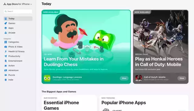 apps.apple.com homepage screenshot