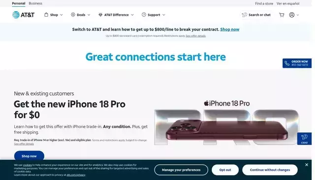 att.com homepage screenshot