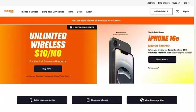 boostmobile.com homepage screenshot