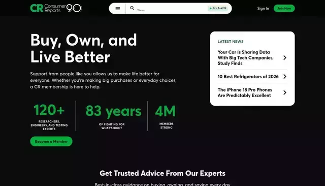consumerreports.org homepage screenshot