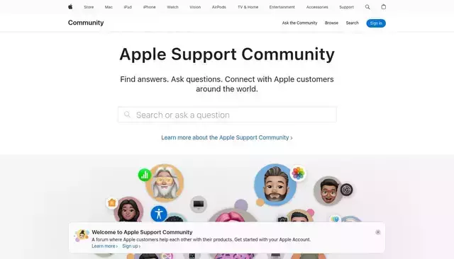 discussions.apple.com homepage screenshot