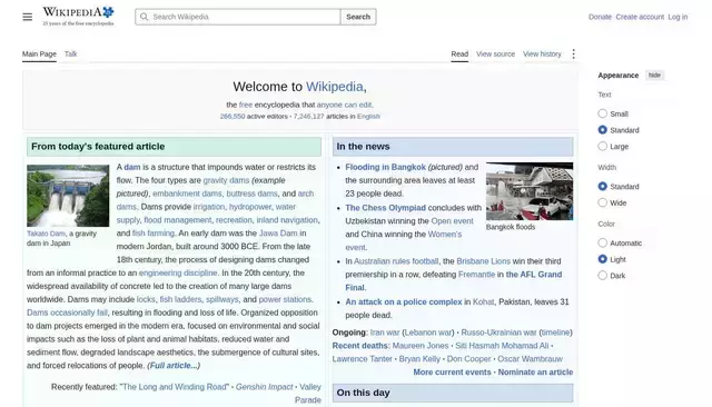 en.wikipedia.org homepage screenshot