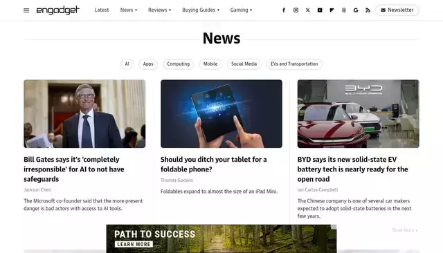 engadget.com homepage screenshot