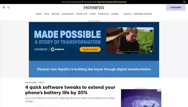 fastcompany.com homepage screenshot