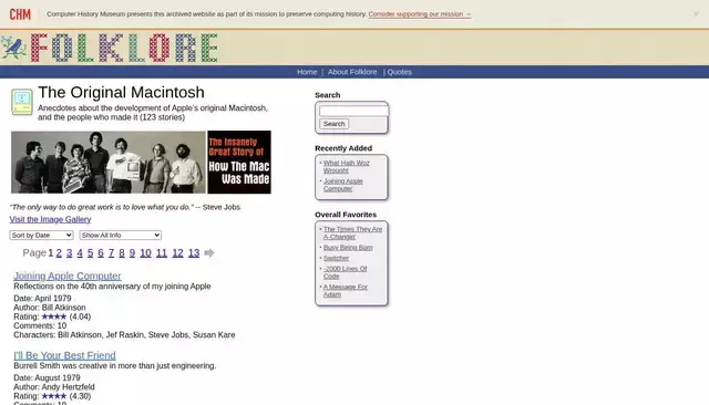 folklore.org homepage screenshot