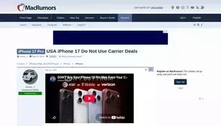 Macrumors USA iPhone 17 Do Not Use Carrier Deals | MacRumors Forums
