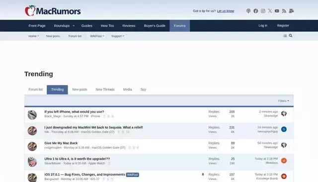 forums.macrumors.com homepage screenshot