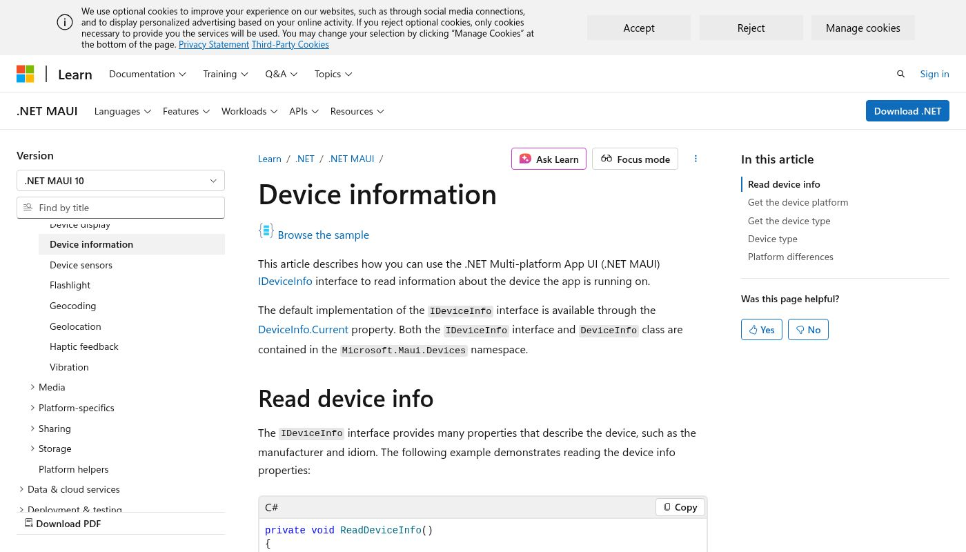 Device information - .NET MAUI | Microsoft Learn
