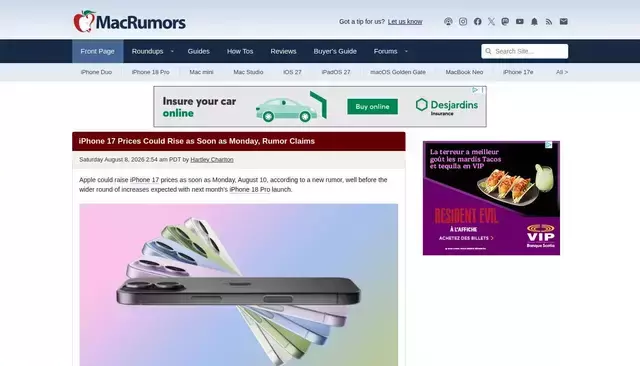 macrumors.com homepage screenshot