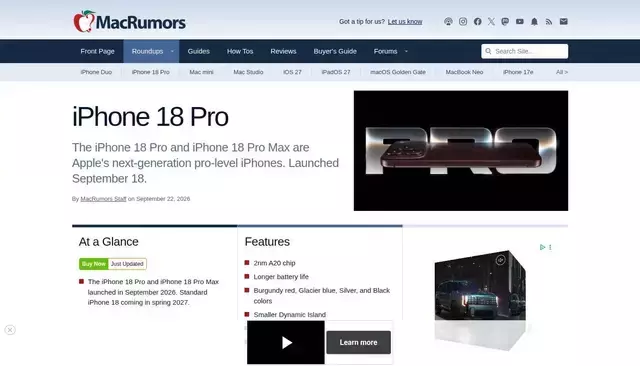macrumors.com homepage screenshot