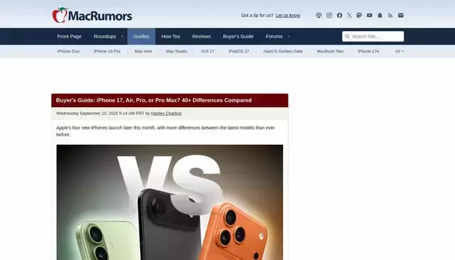 macrumors.com homepage screenshot