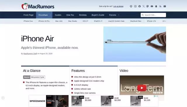 macrumors.com homepage screenshot