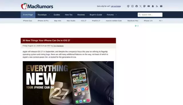 macrumors.com homepage screenshot