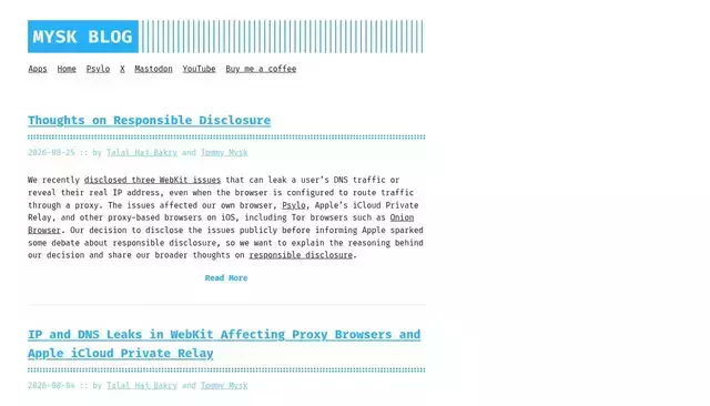 mysk.blog homepage screenshot