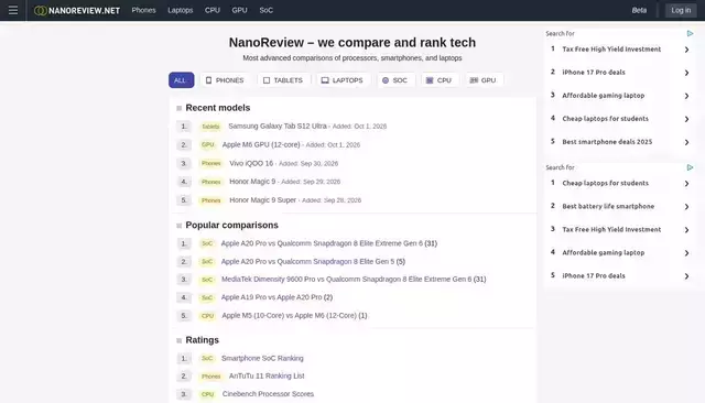 nanoreview.net homepage screenshot