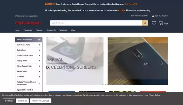 parts4repair.com homepage screenshot