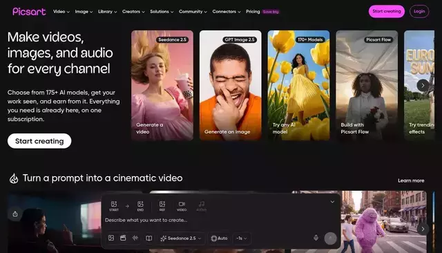 picsart.com homepage screenshot