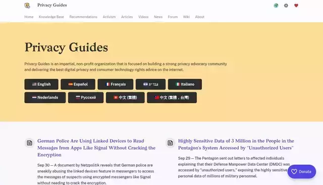 privacyguides.org homepage screenshot