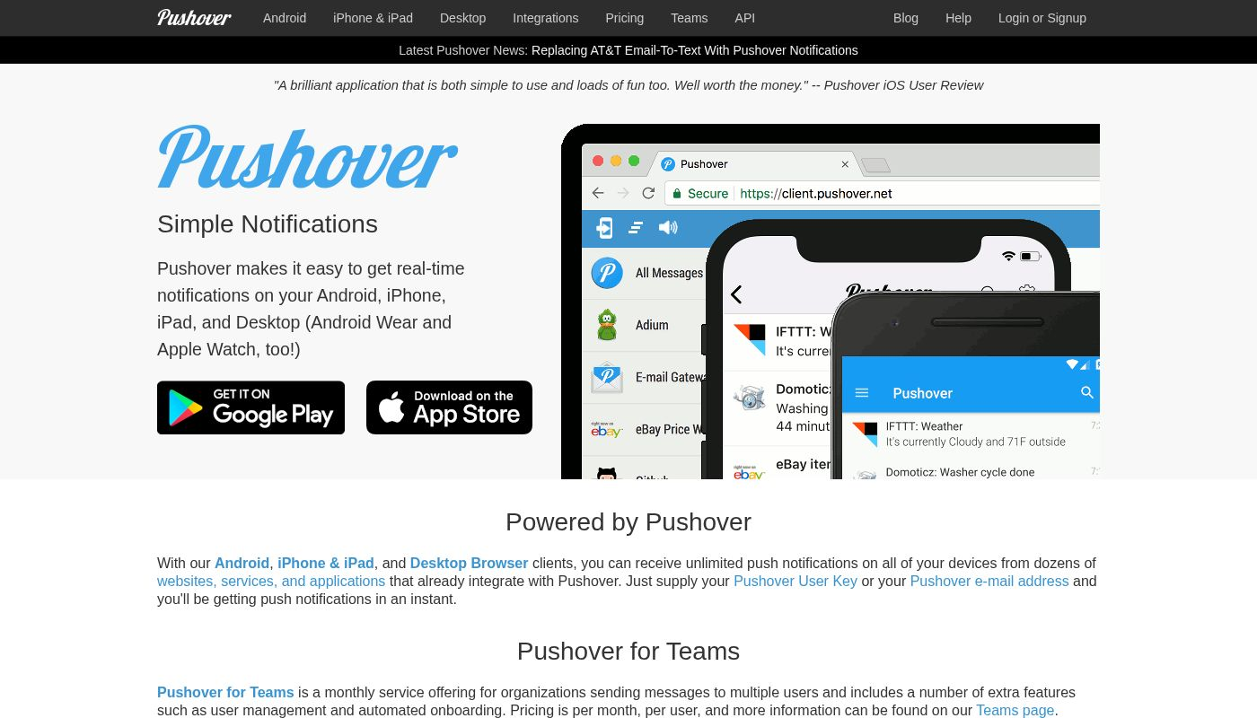 Pushover: Simple Notifications for Android, iPhone, iPad, and Desktop