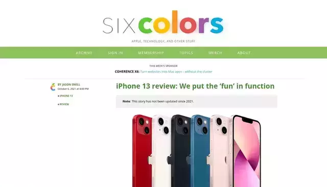 sixcolors.com homepage screenshot