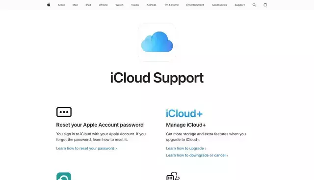 support.apple.com homepage screenshot