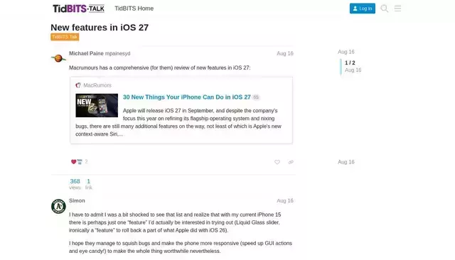 talk.tidbits.com homepage screenshot
