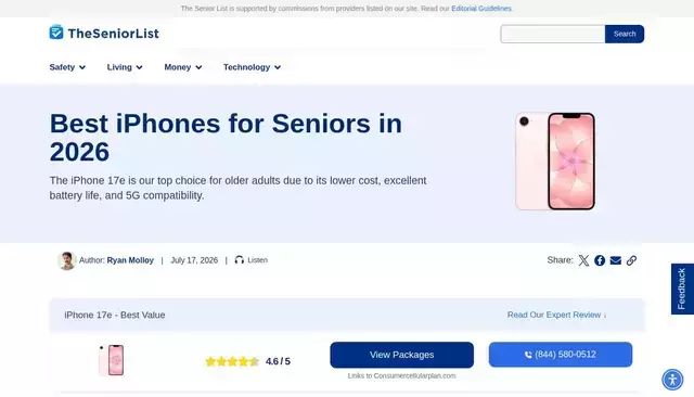 theseniorlist.com homepage screenshot