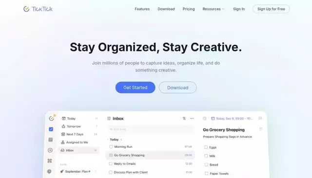 ticktick.com homepage screenshot