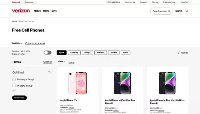 verizon.com homepage screenshot