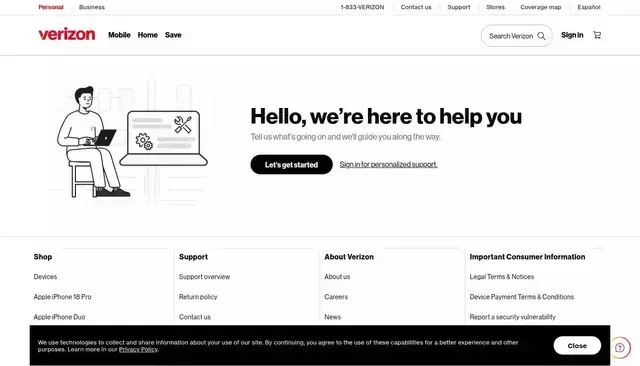 verizon.com homepage screenshot