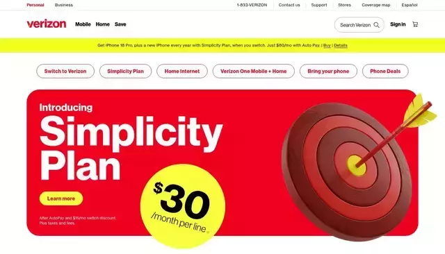 verizon.com homepage screenshot
