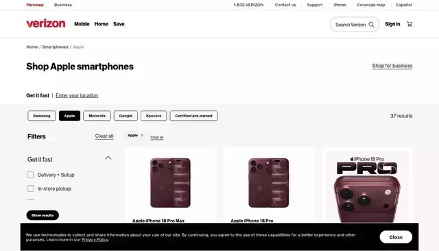 verizon.com homepage screenshot